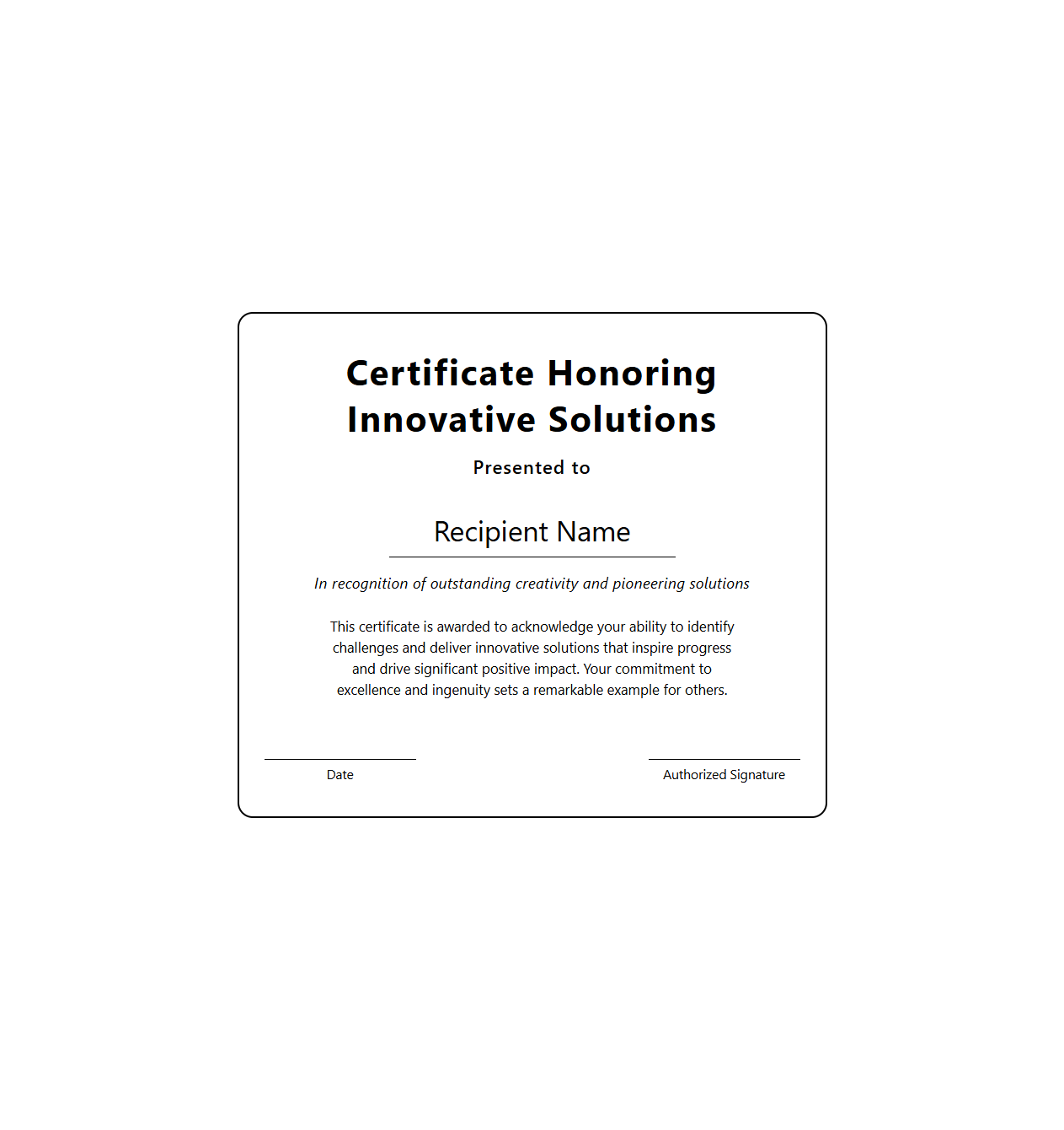 Certificate Honoring Innovative Solutions Template