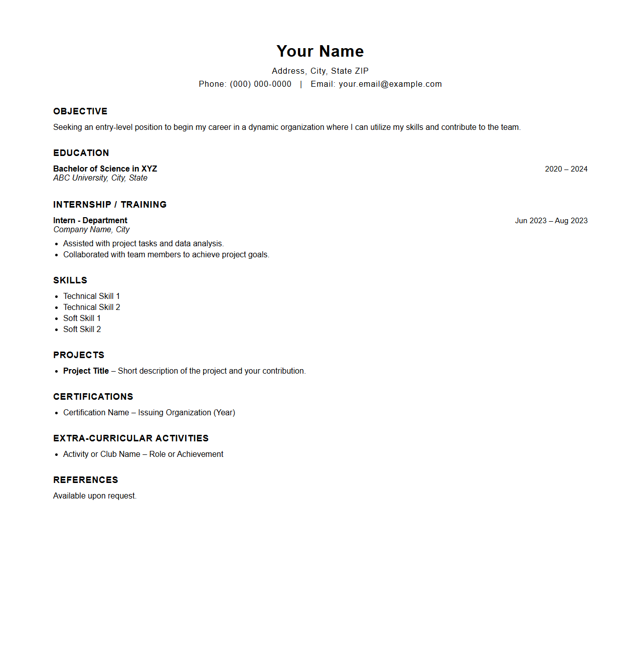 Chronological Resume Draft for Freshers