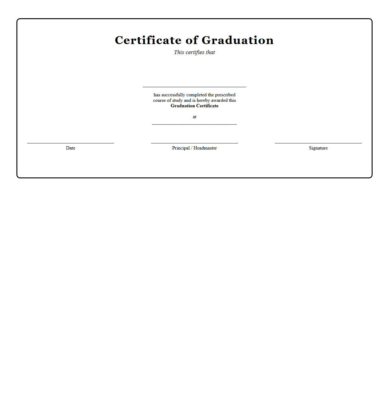 Classic Blank Graduation Certificate for Schools