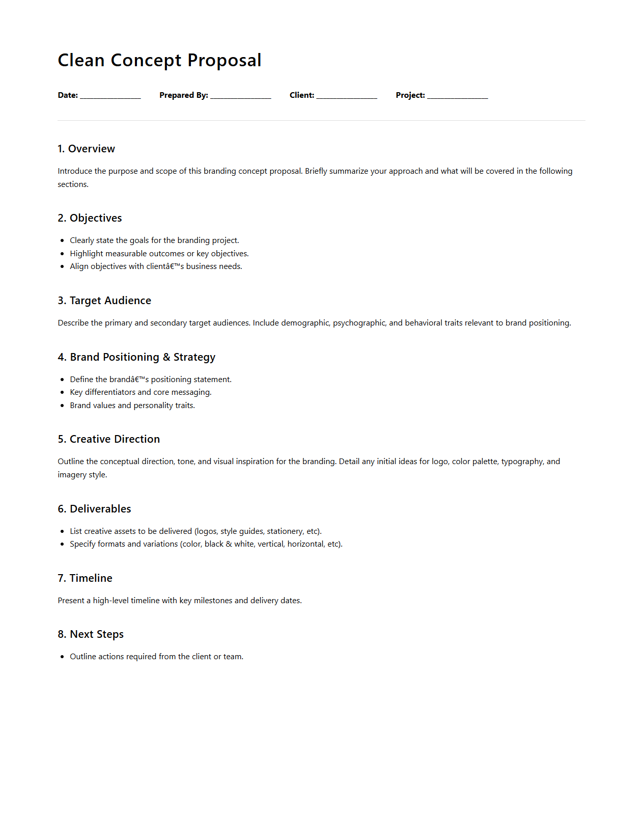 Clean Concept Proposal Document for Branding Teams