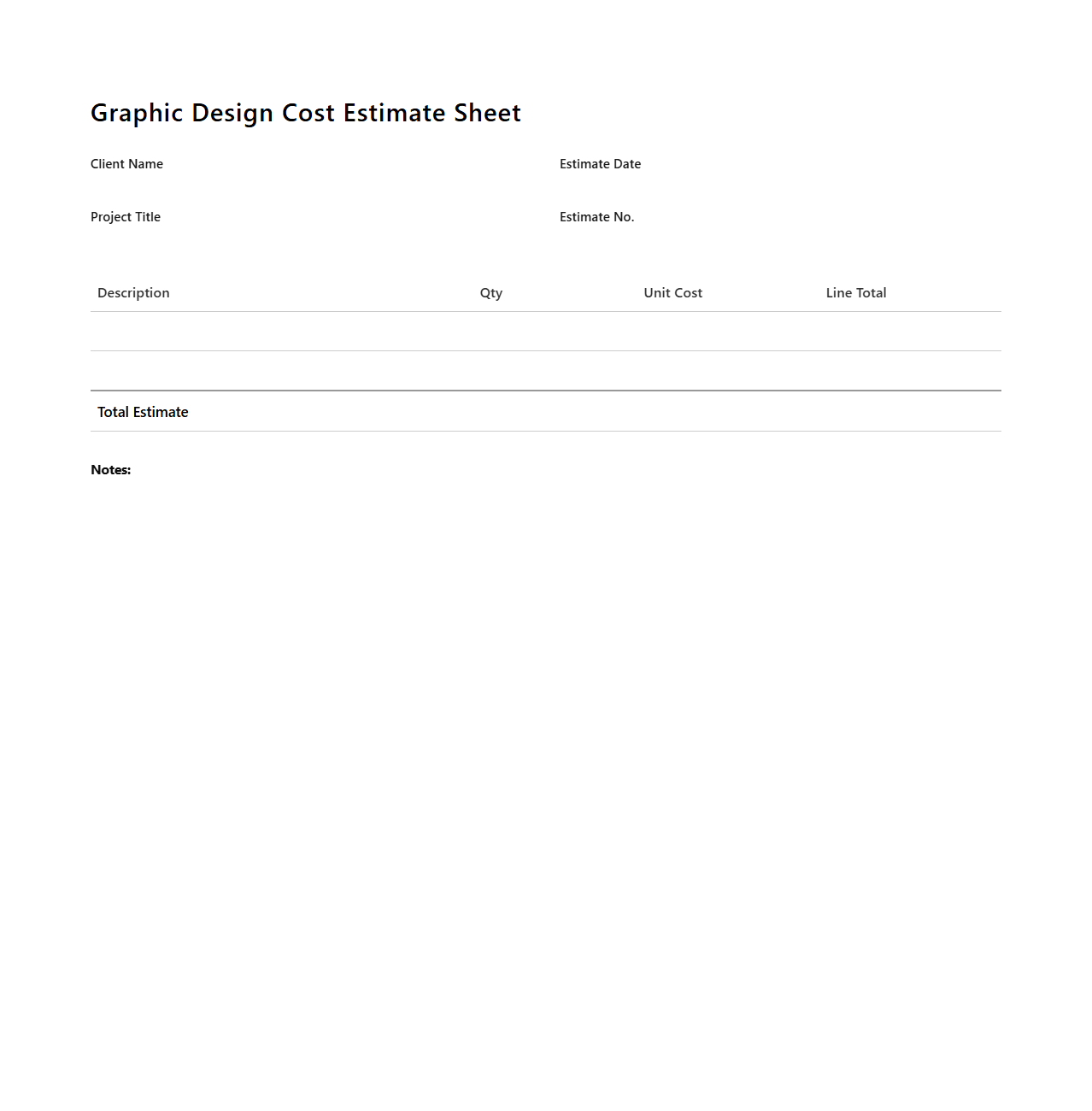 Clean Graphic Design Cost Estimate Sheet
