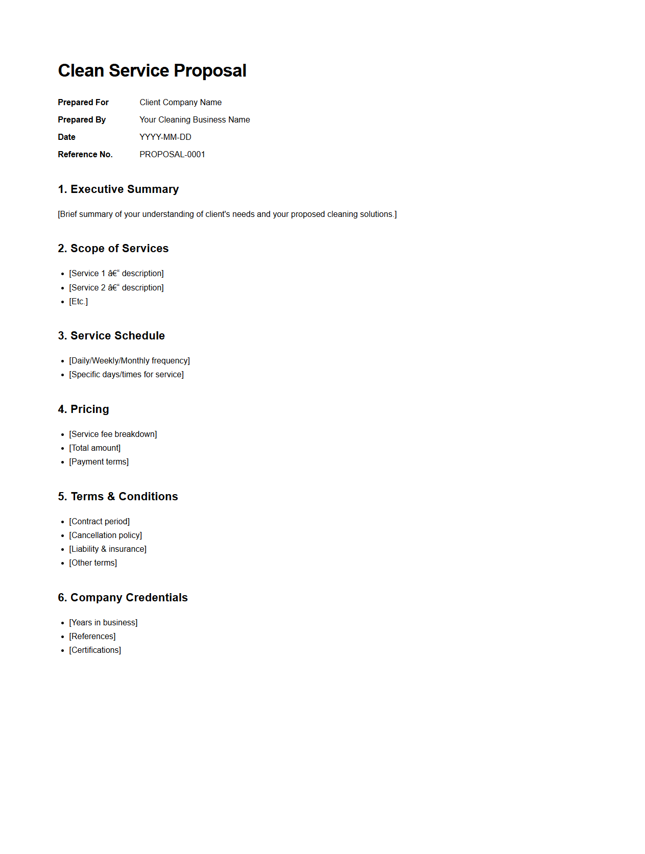 Clean Service Proposal Framework for Clients