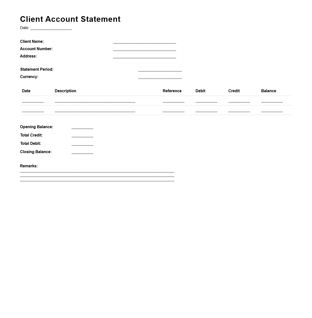 Client Account Statement Template