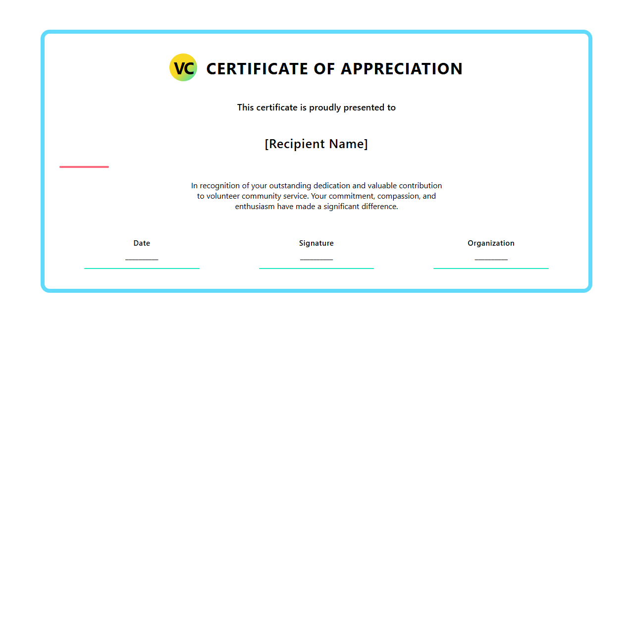 Colorful Certificate Template for Volunteer Community Service