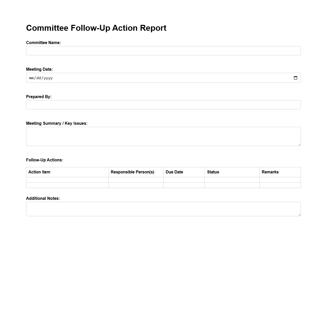 Committee Follow-Up Action Report