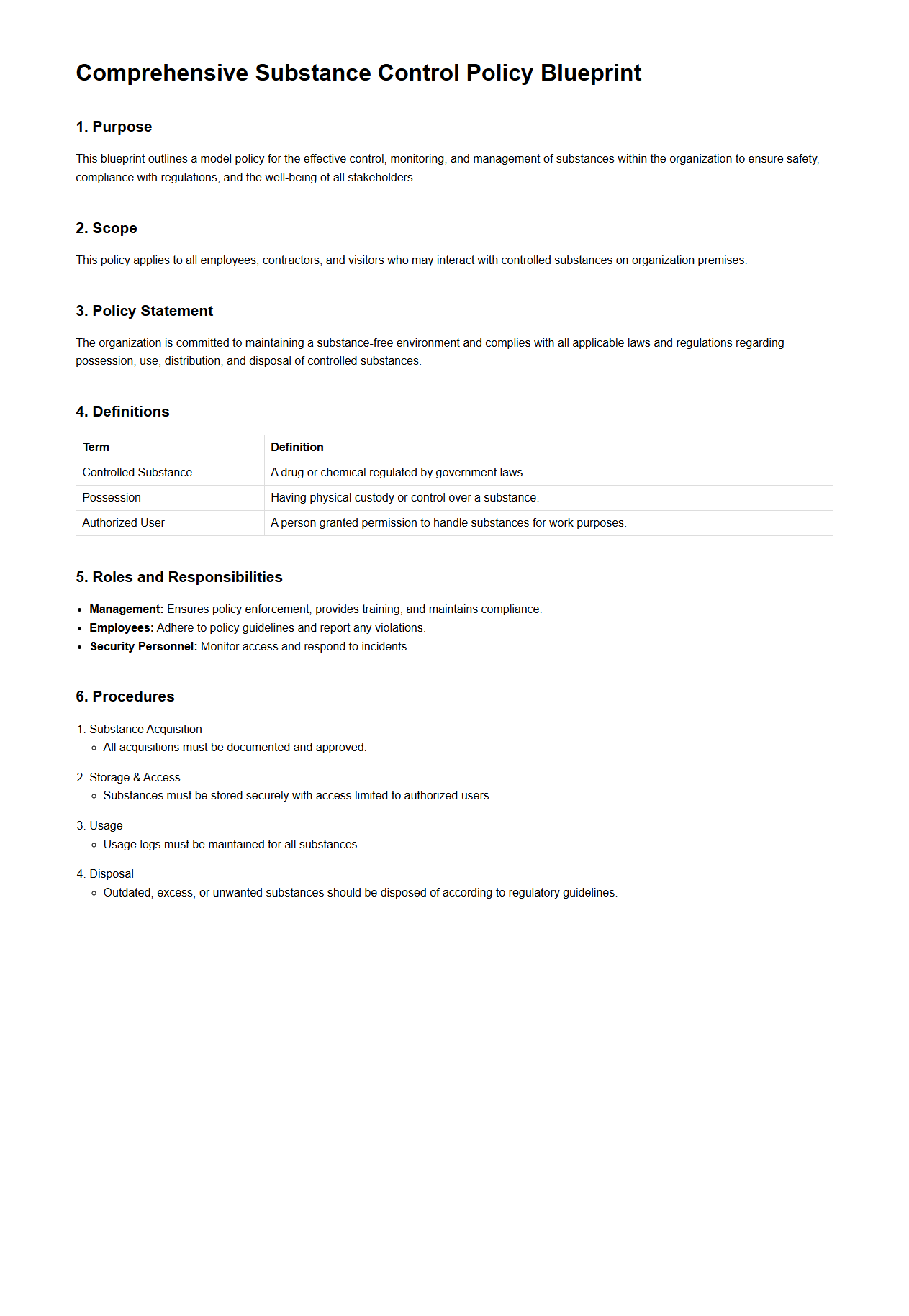 Comprehensive Substance Control Policy Blueprint