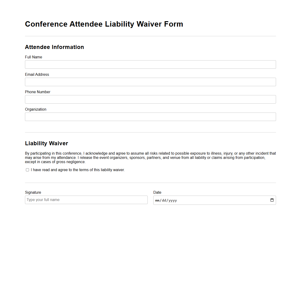 Conference Attendee Liability Waiver Form