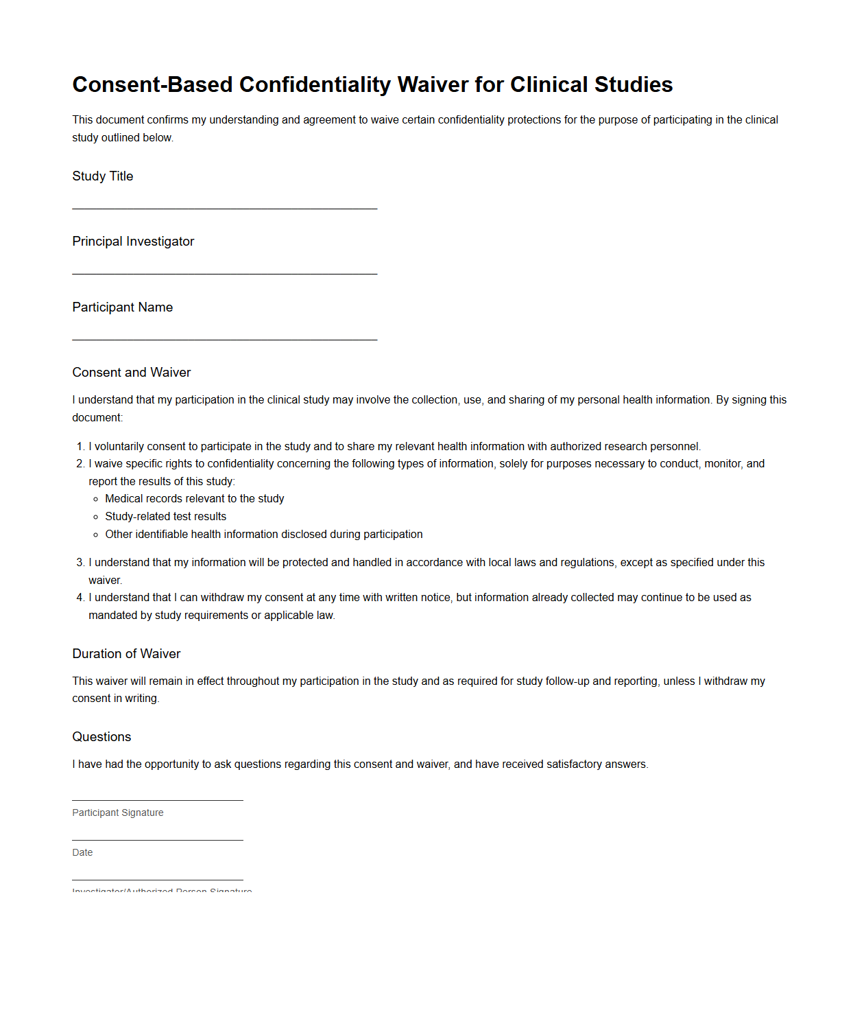 Consent-Based Confidentiality Waiver for Clinical Studies