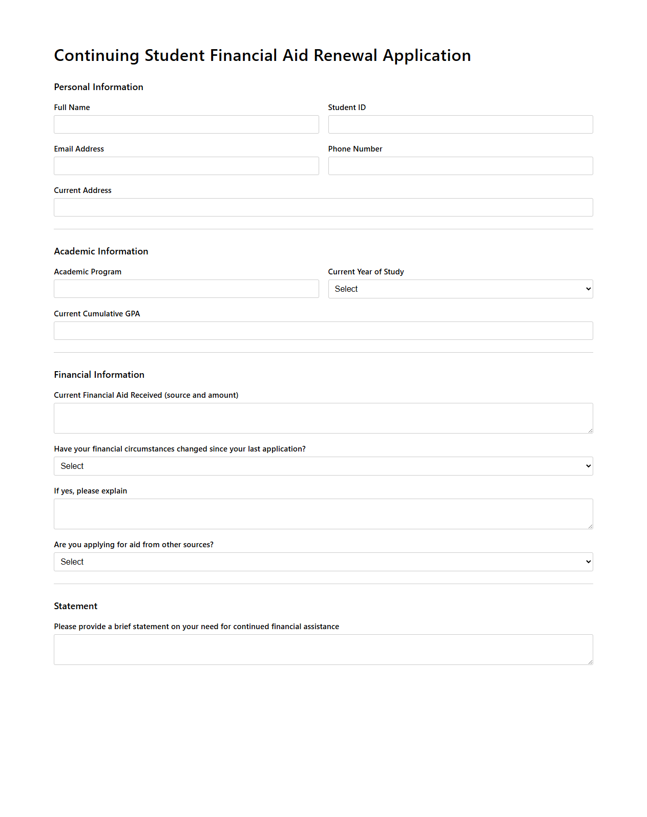 Continuing Student Financial Aid Renewal Application