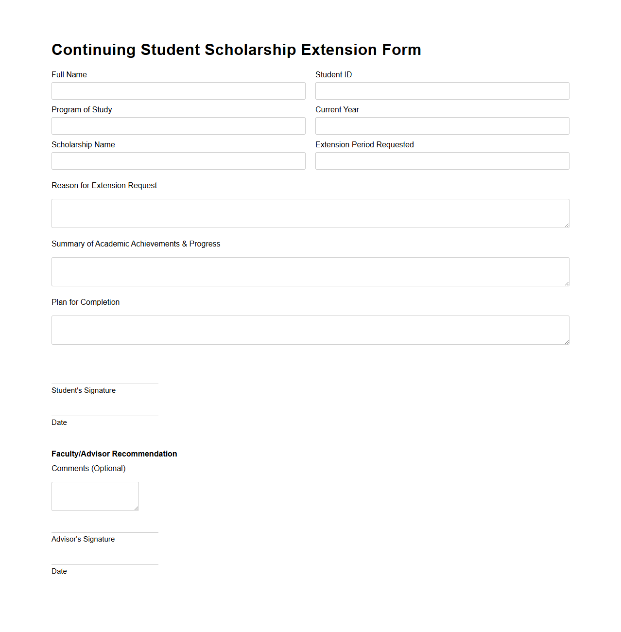Continuing Student Scholarship Extension Form