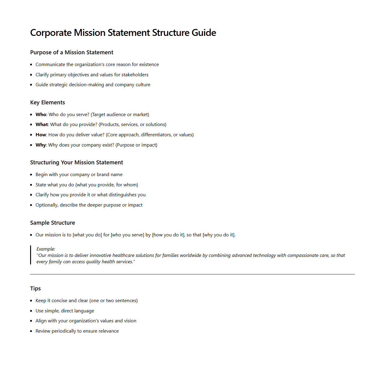 Corporate Mission Statement Structure Guide