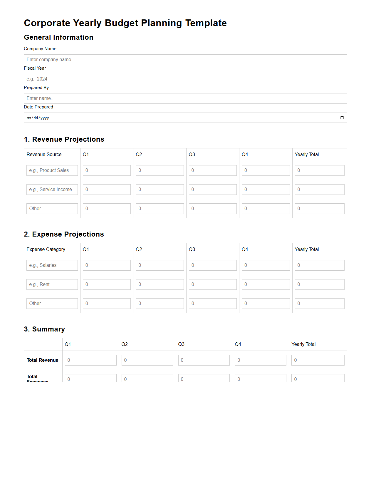 Corporate Yearly Budget Planning Template