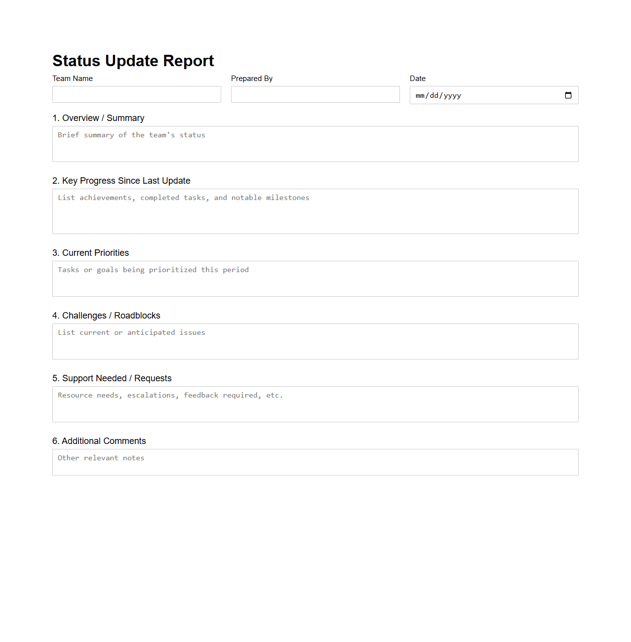 Customizable Blank Status Update Report for Teams