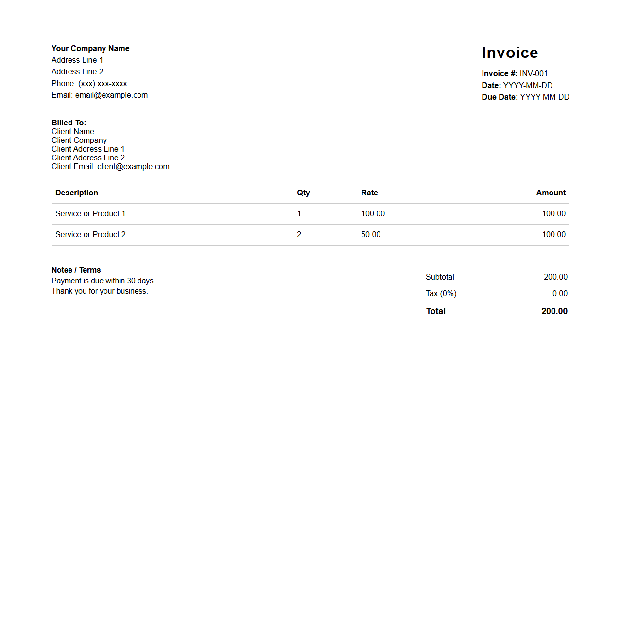 Customizable Invoice Receipt for Client Billing