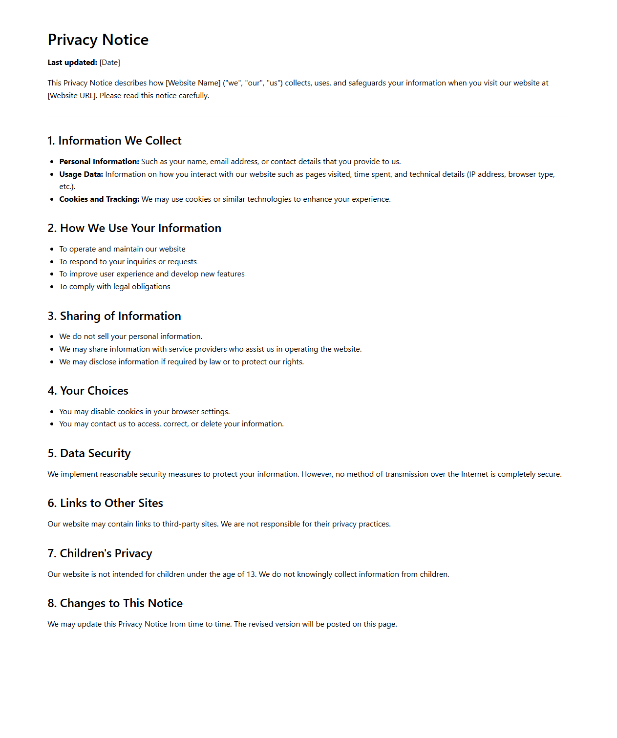 Customizable Privacy Notice Framework for Websites