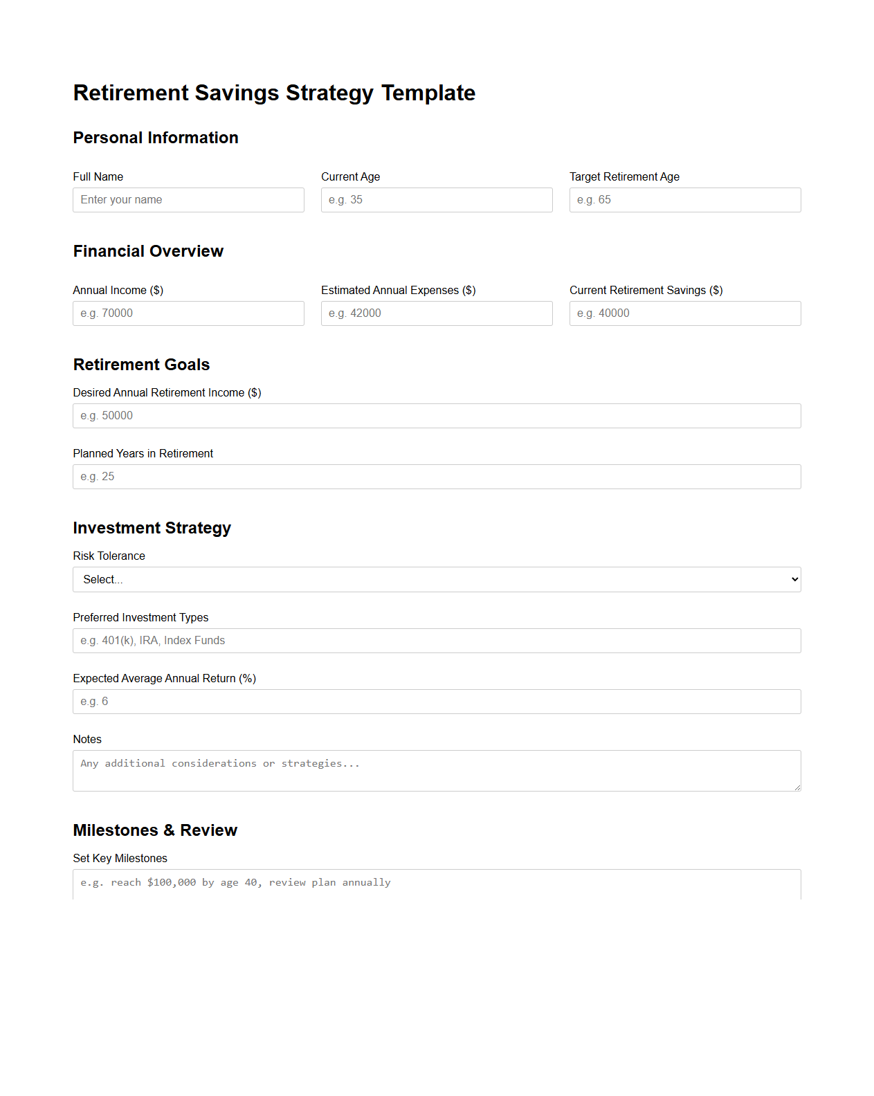 Customizable Retirement Savings Strategy Template