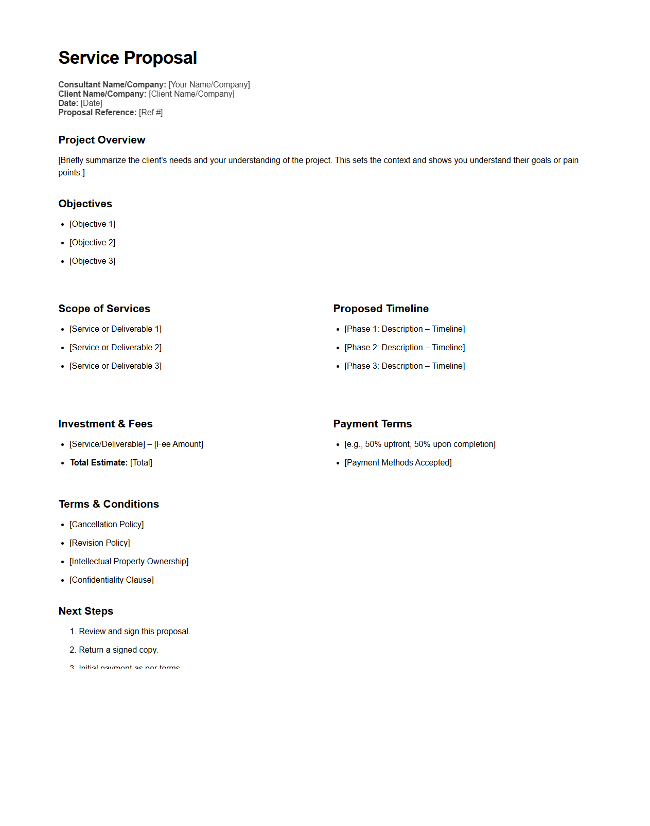 Customizable Service Proposal Layout for Consultants