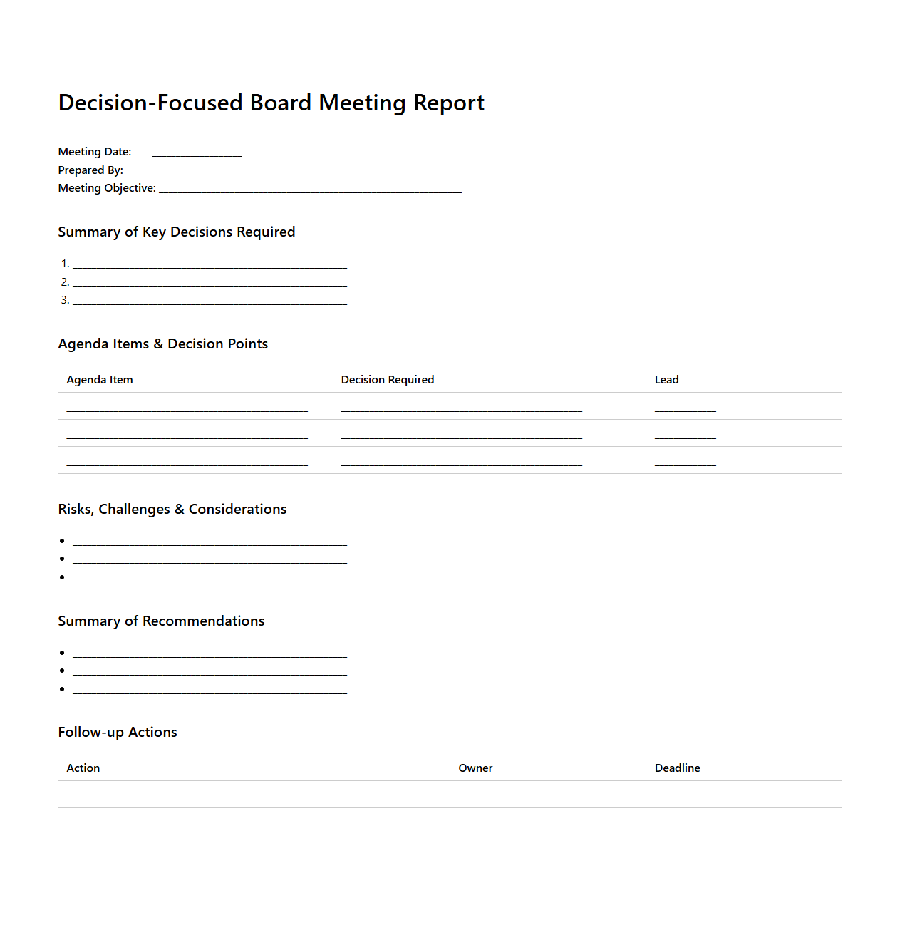 Decision-Focused Board Meeting Report Template