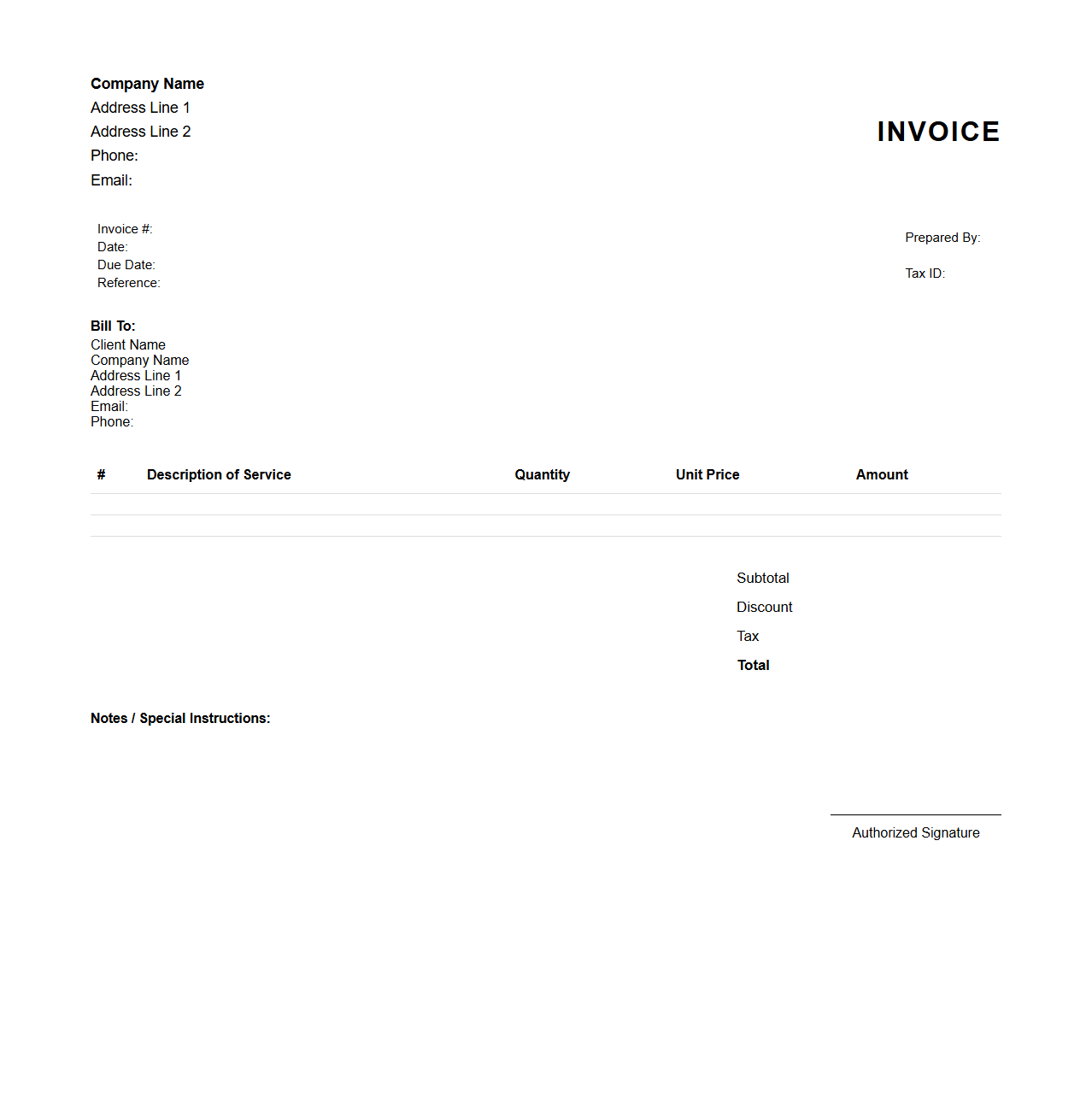 Detailed Sales Invoice Layout for Service Providers