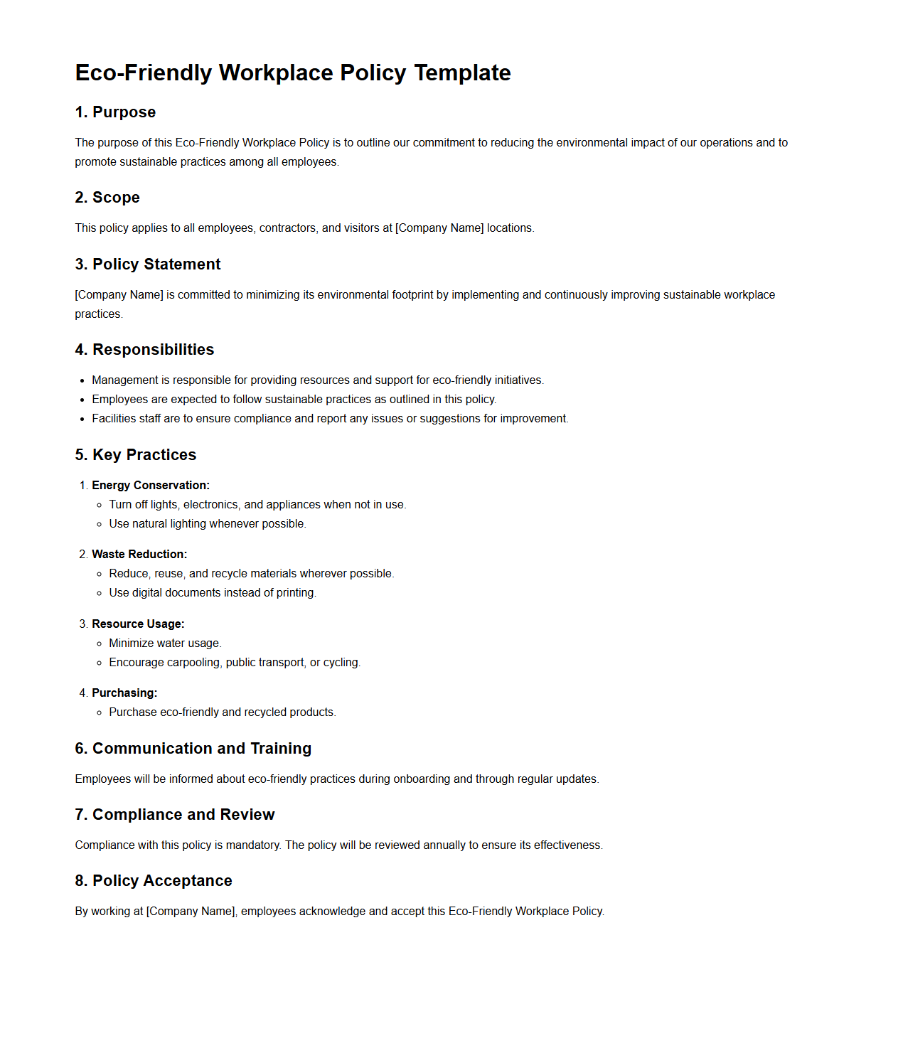 Eco-Friendly Workplace Policy Template