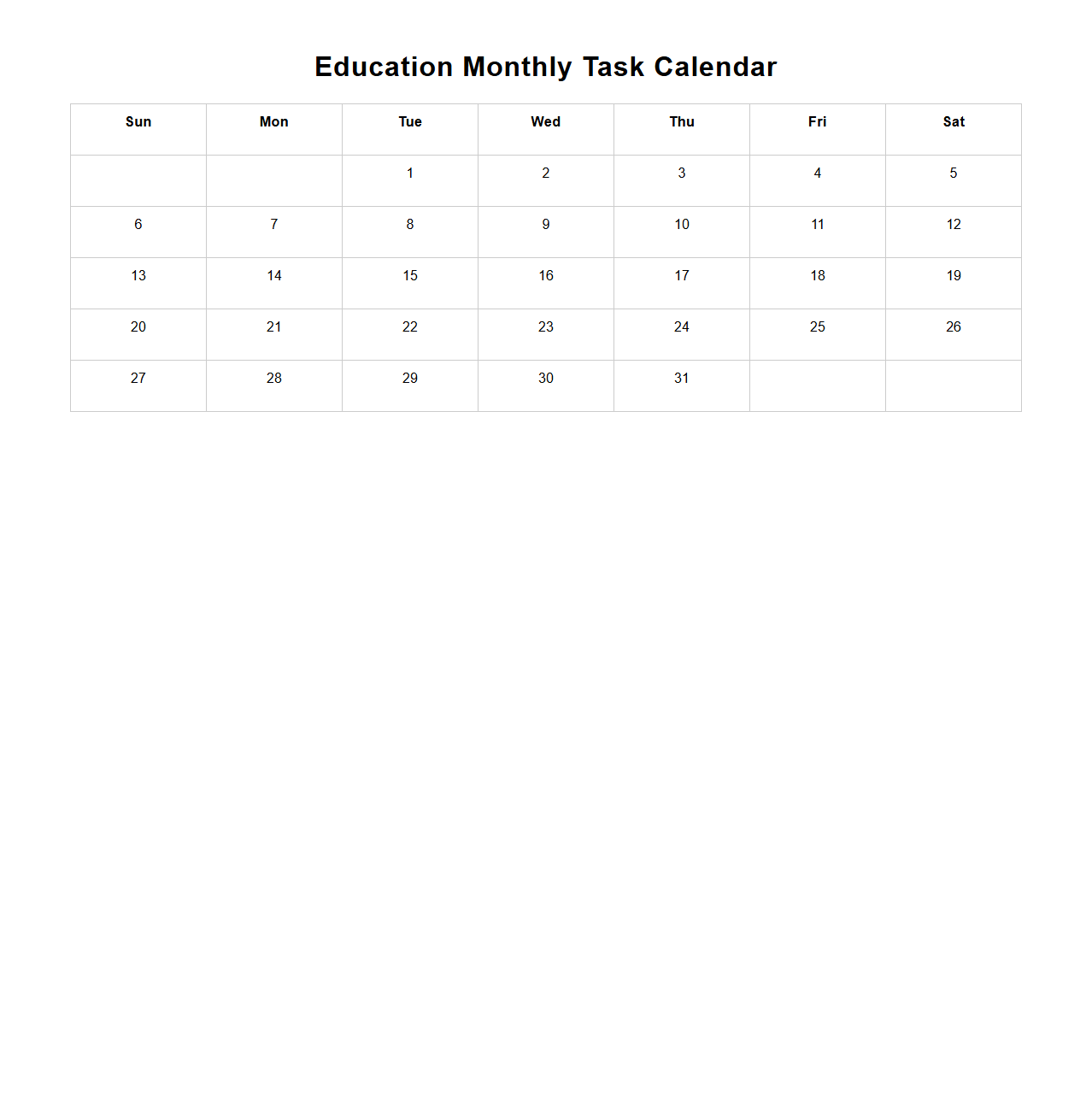 Education Monthly Task Calendar