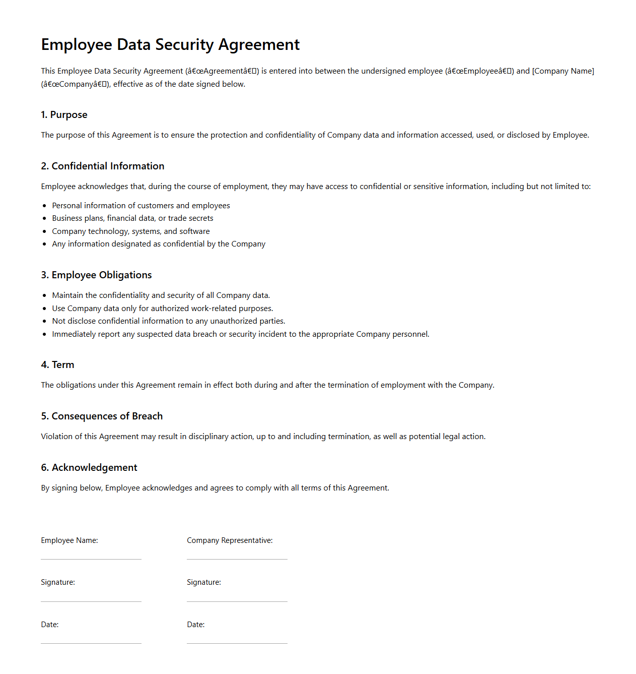 Employee Data Security Agreement