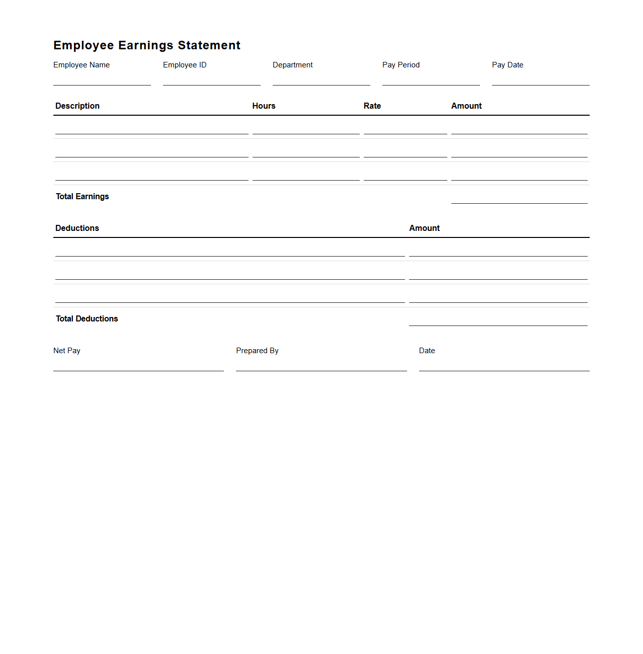 Employee Earnings Statement Form