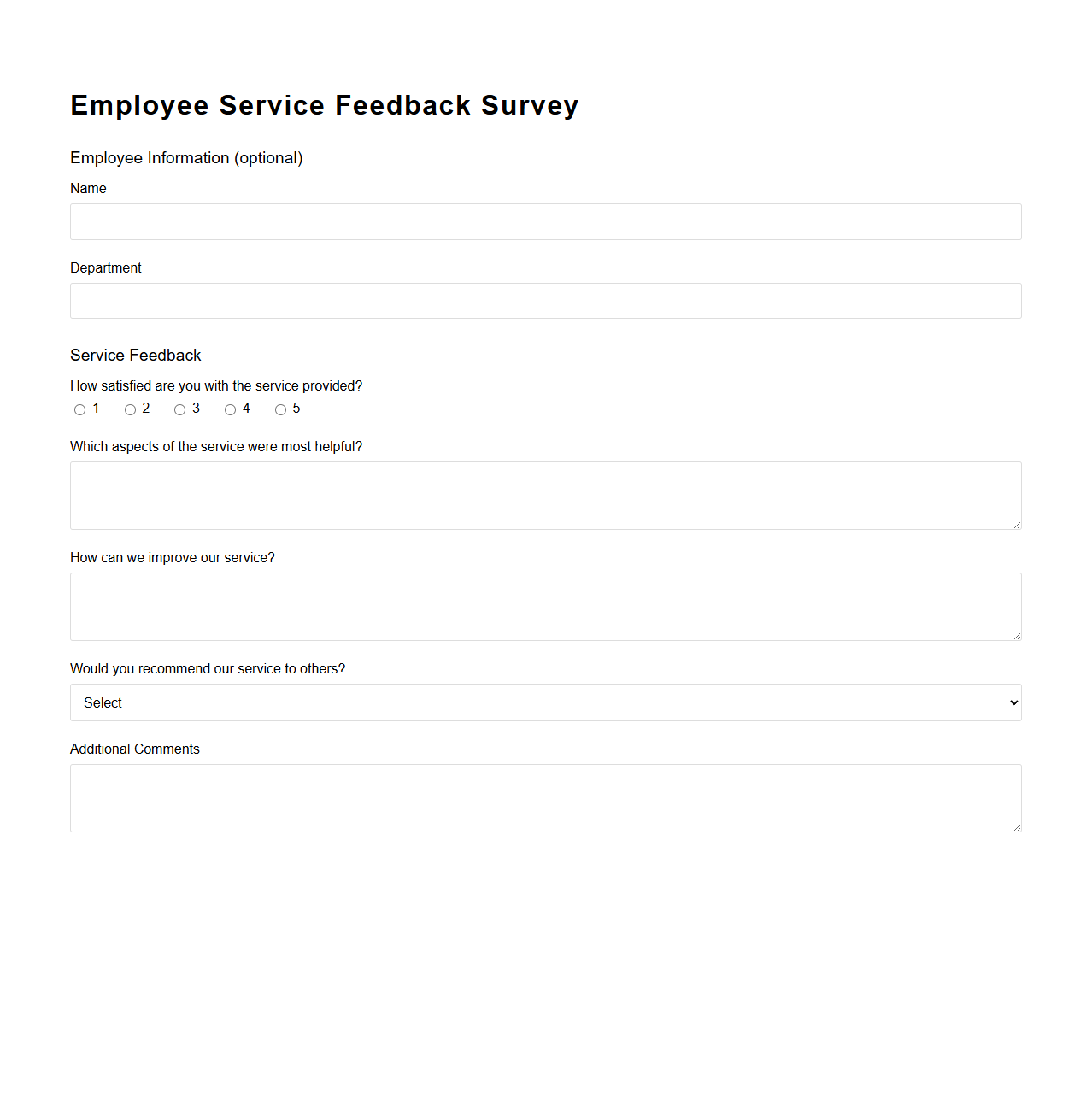 Employee Service Feedback Survey Template