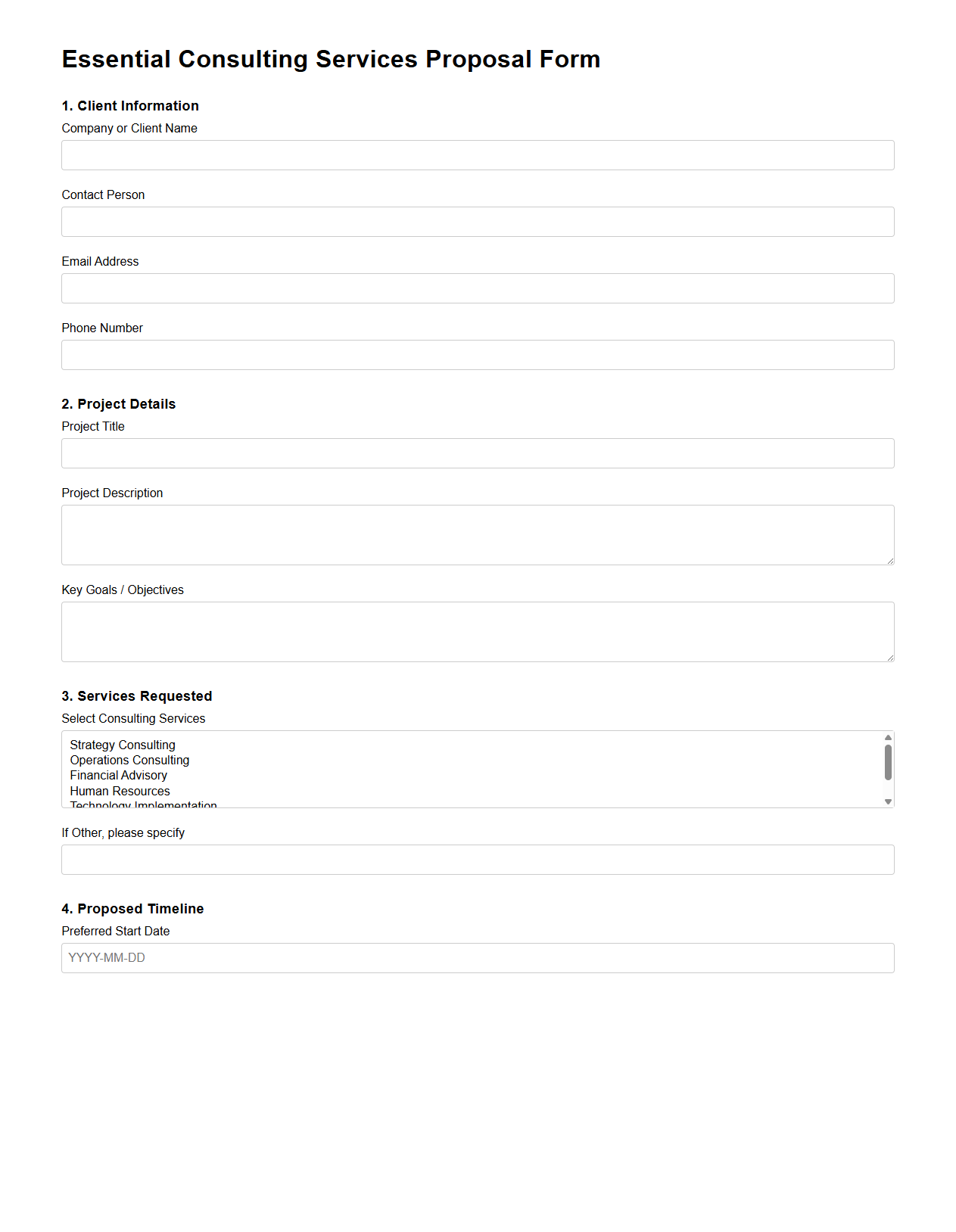 Essential Consulting Services Proposal Form