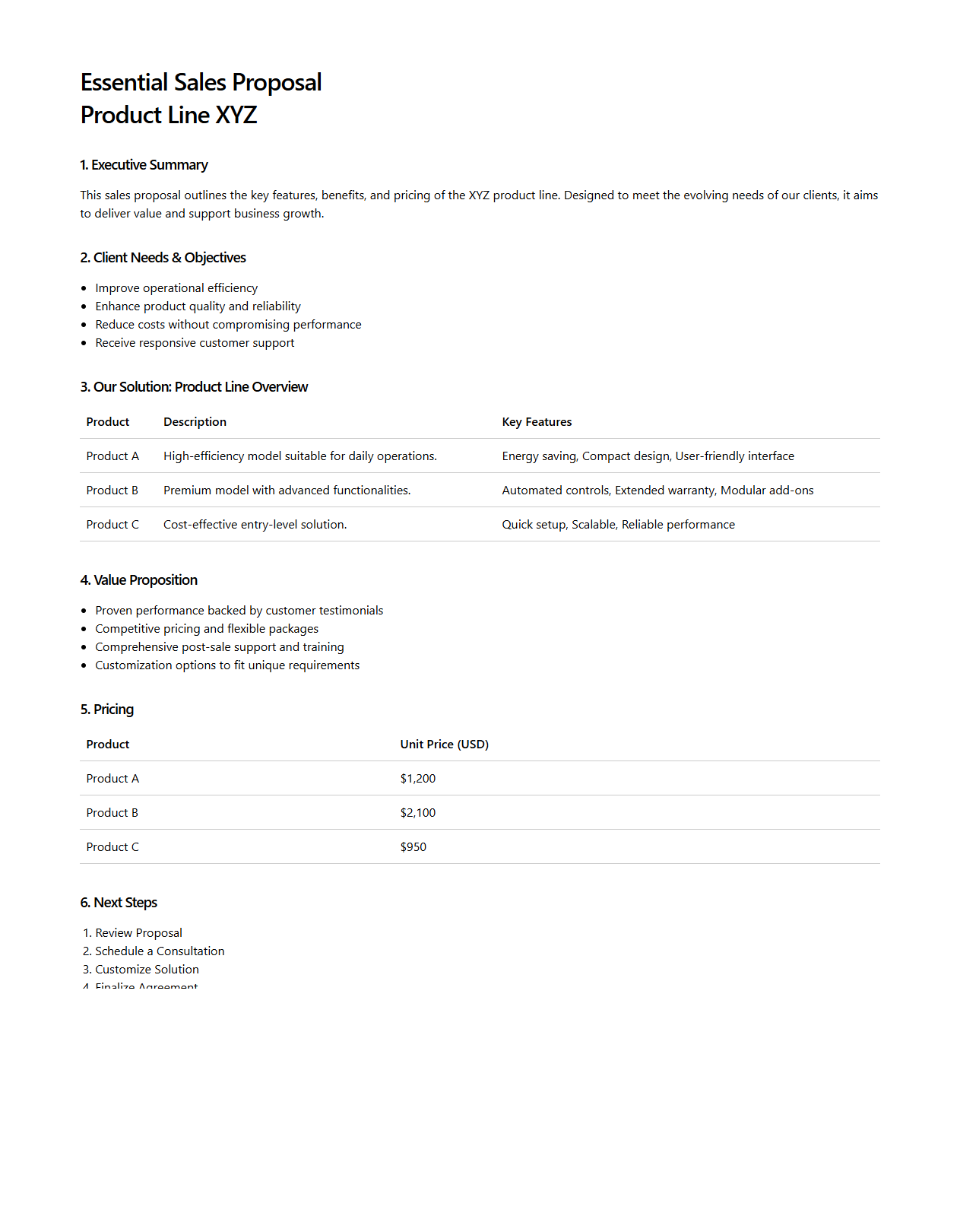 Essential Sales Proposal for Product Line