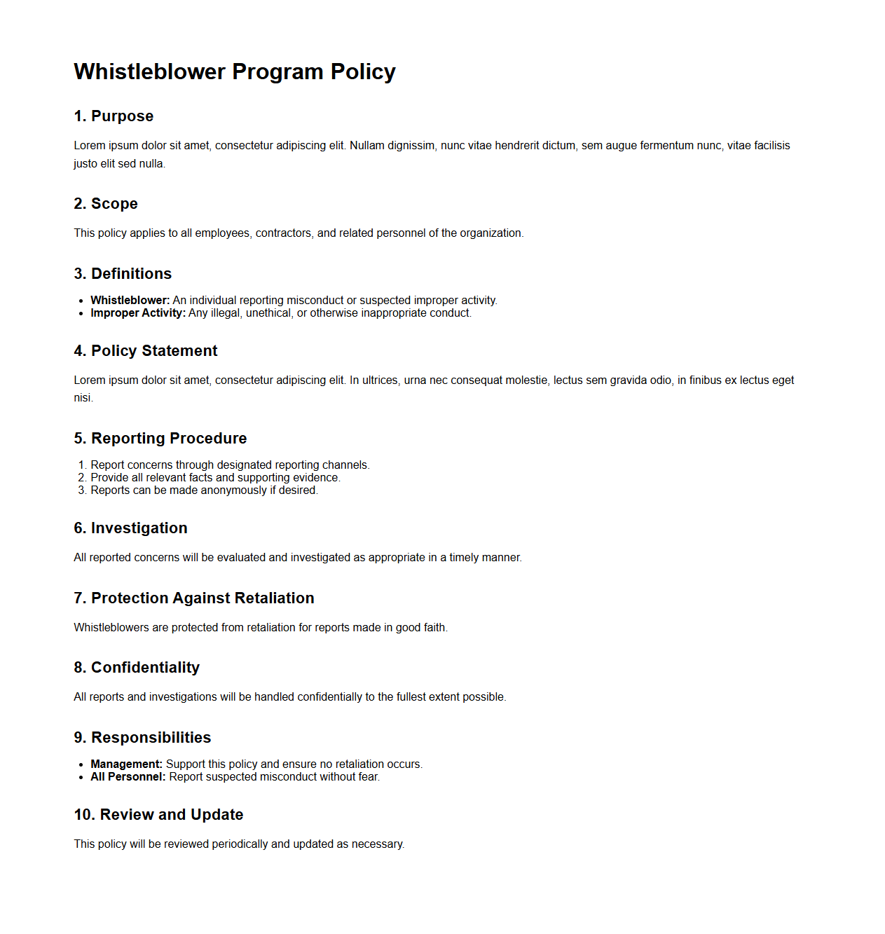 Essential Whistleblower Program Policy Layout