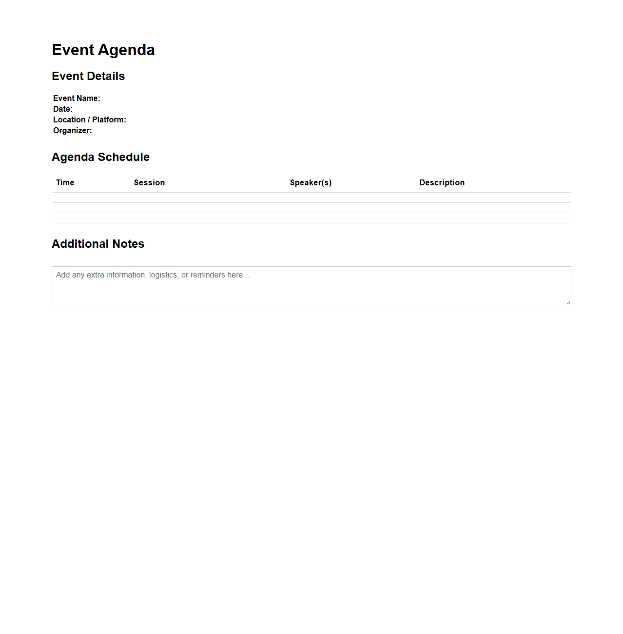 Event Agenda Structure Template
