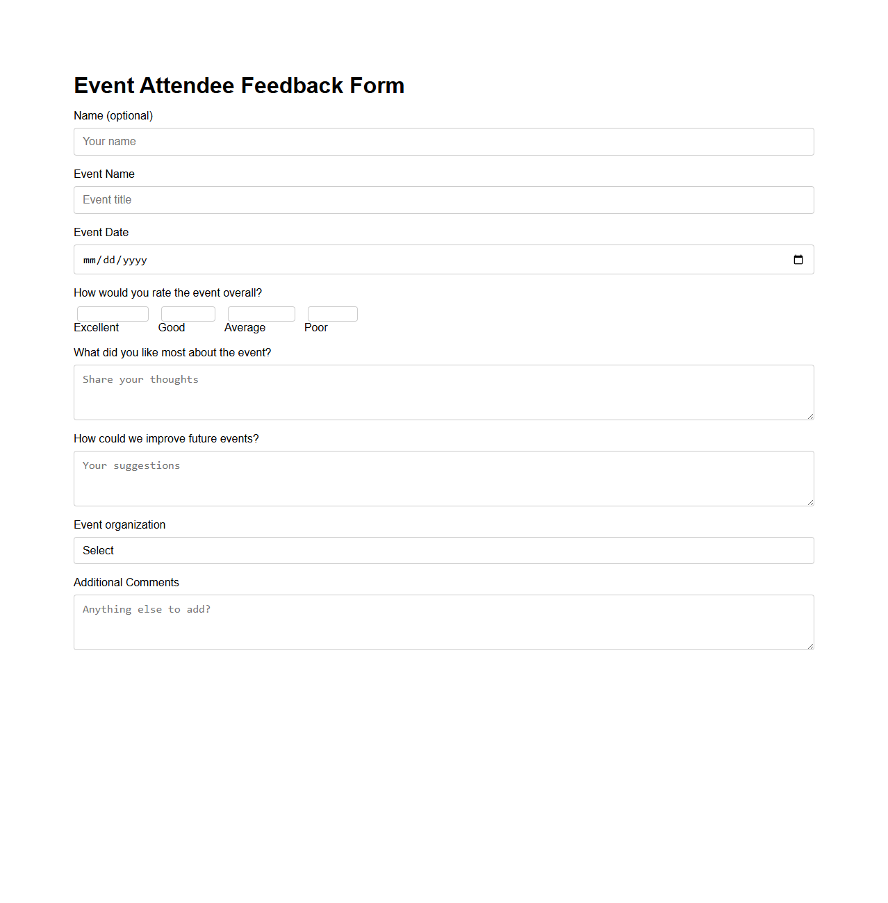 Event Attendee Feedback Form Template