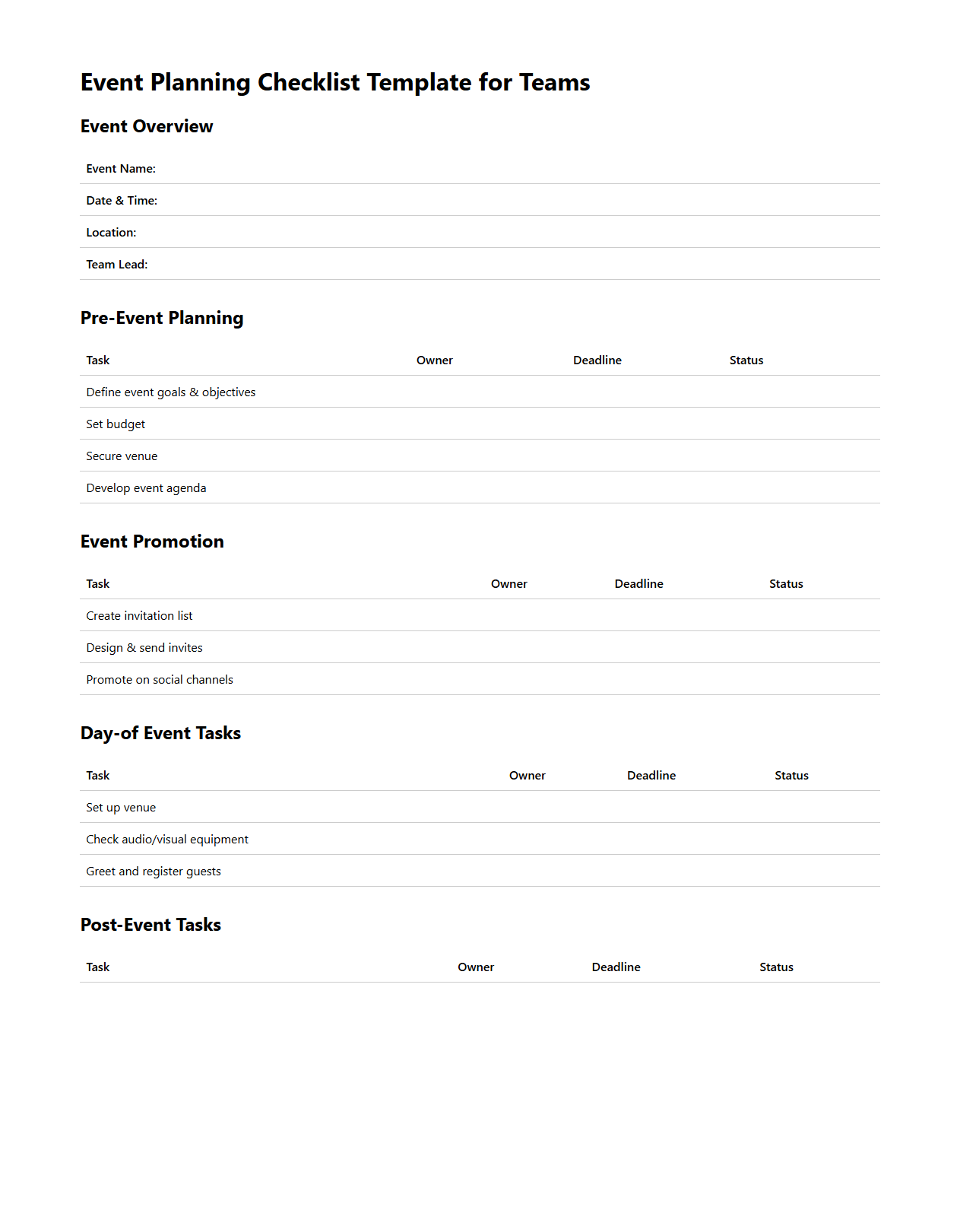 Event Planning Checklist Template for Teams