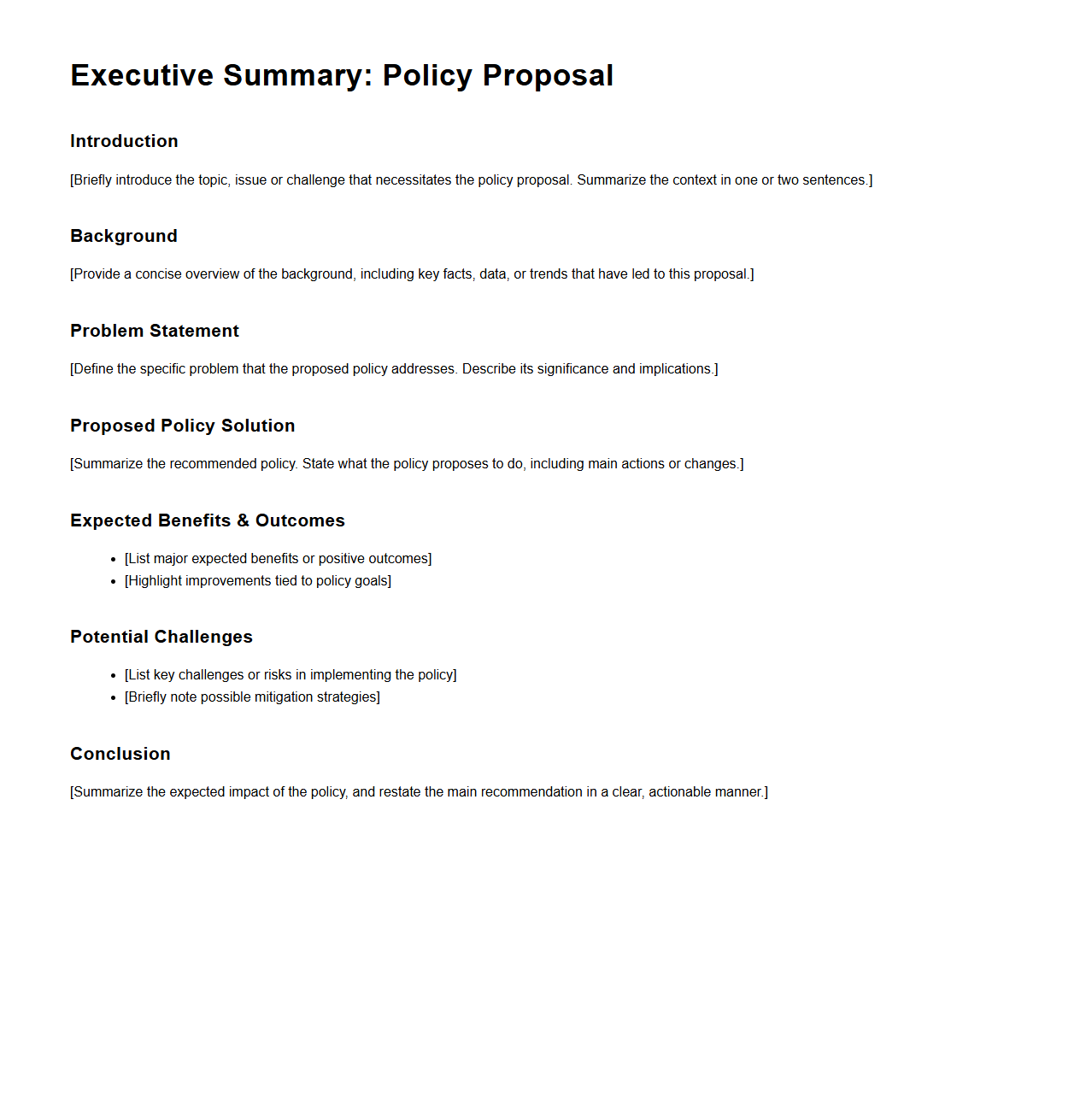 Executive Summary Policy Proposal Shell