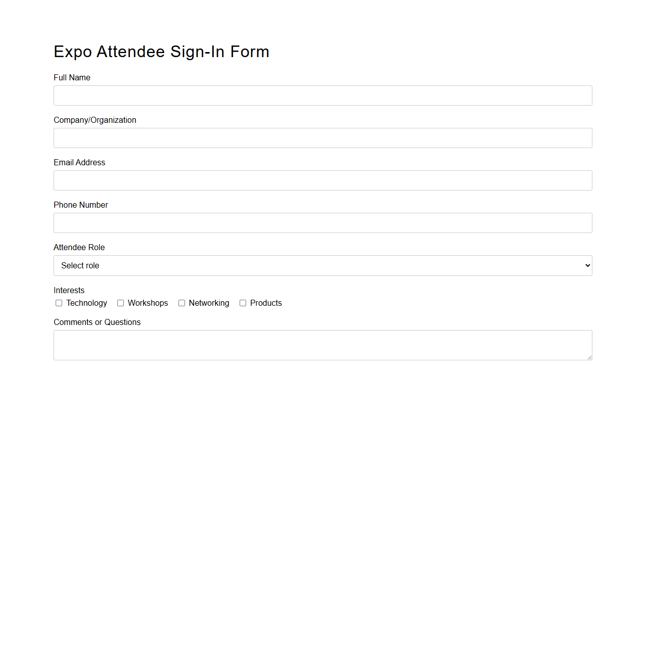 Expo Attendee Sign-In Form