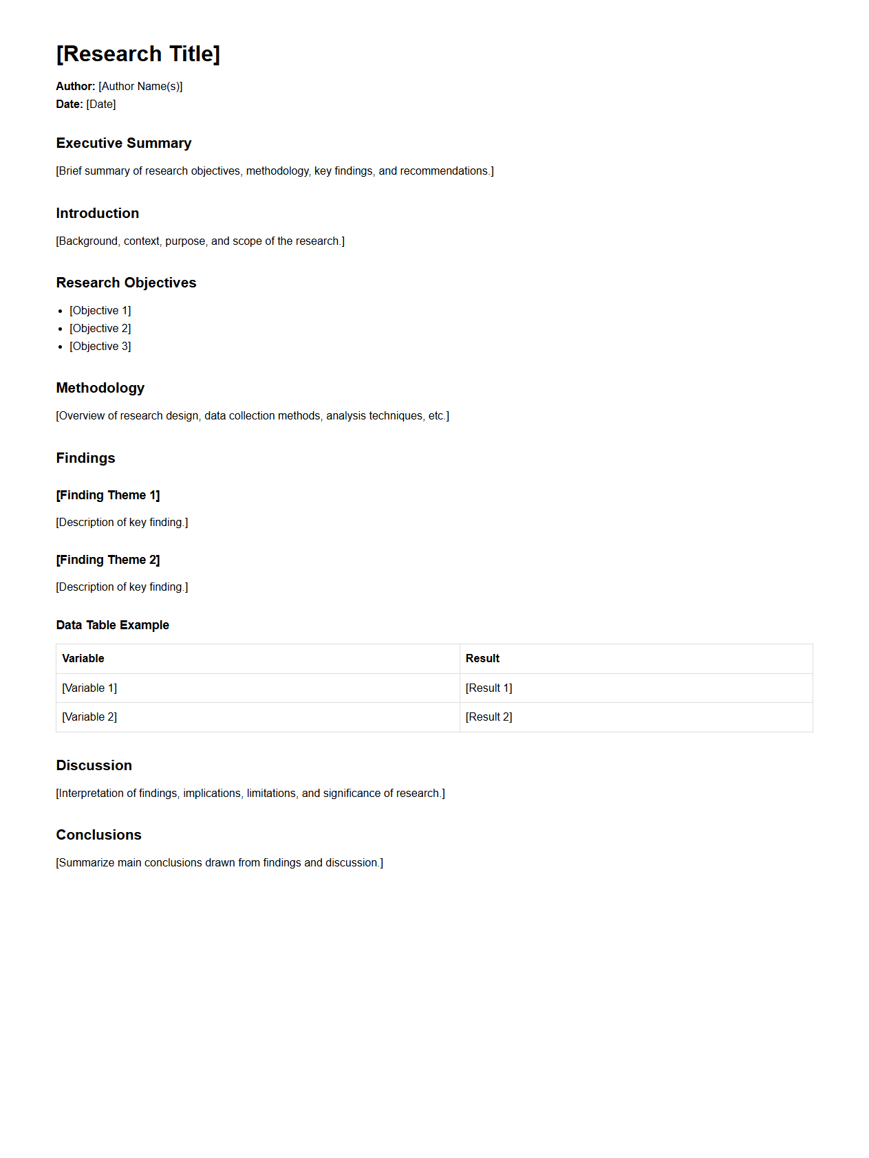 Formal Research Findings Report Template