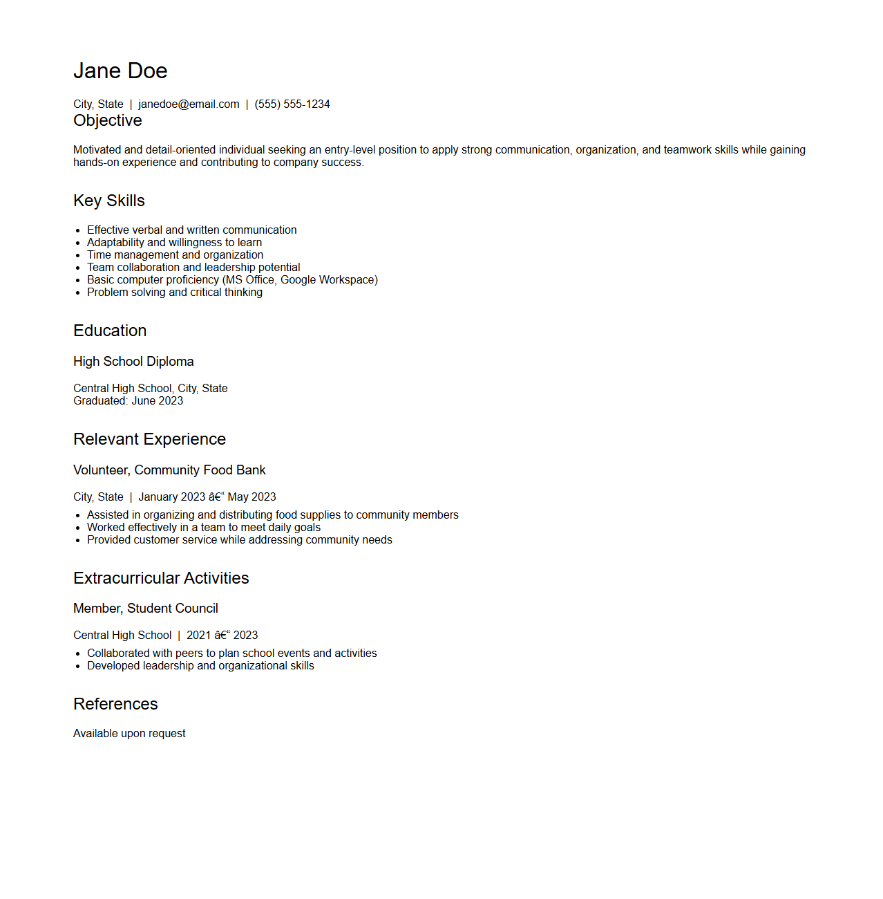 Functional Resume Sample for No Experience Candidates