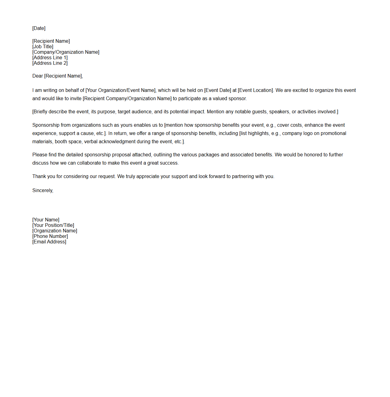 General Event Sponsorship Letter Template