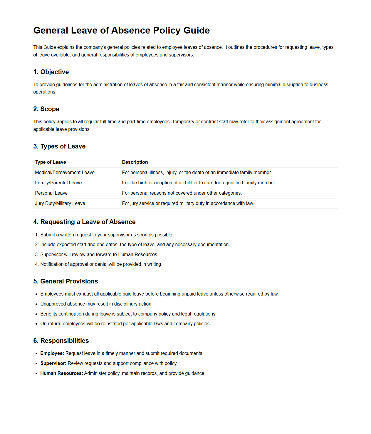 General Leave of Absence Policy Guide