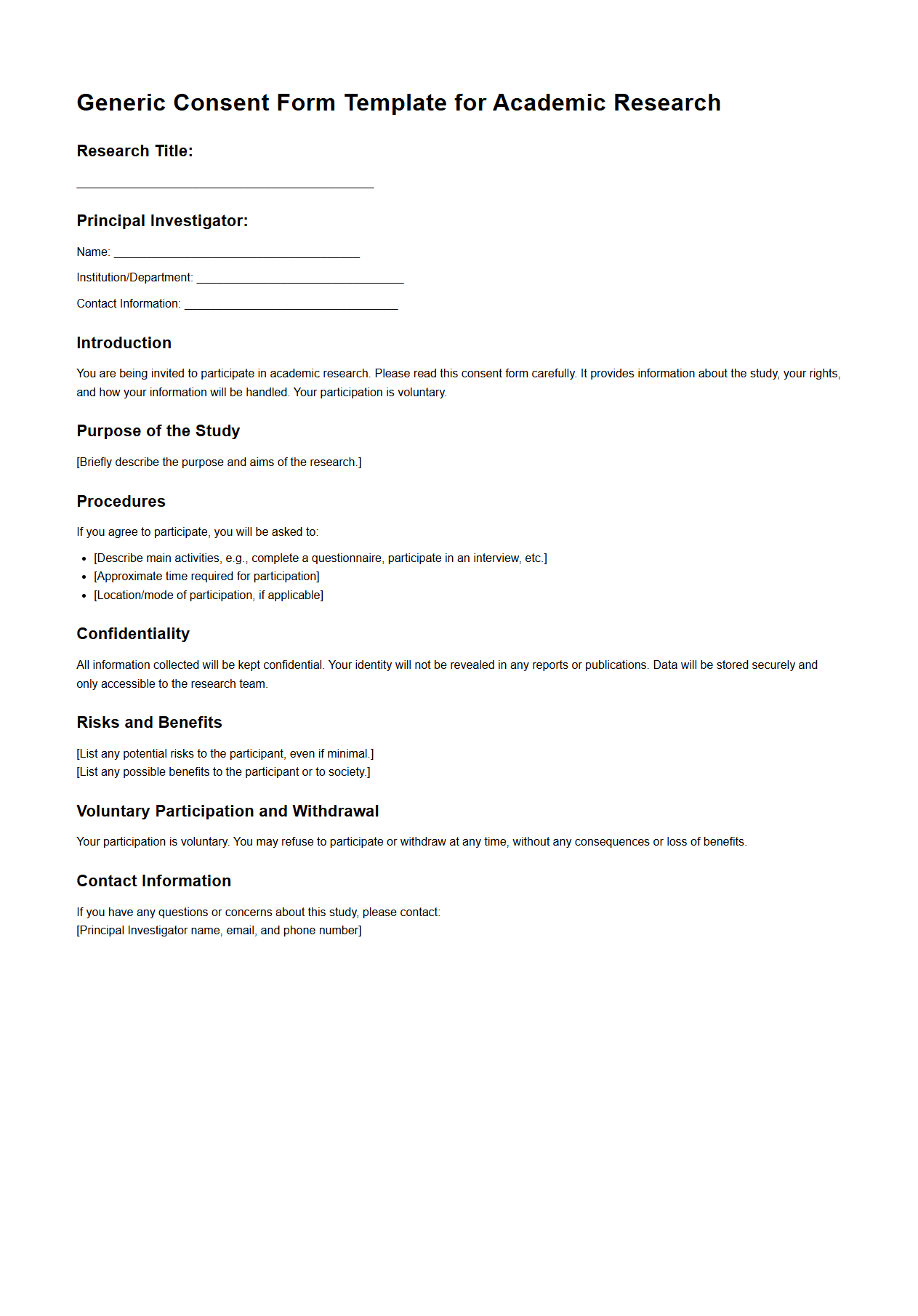 Generic Consent Form Template for Academic Research