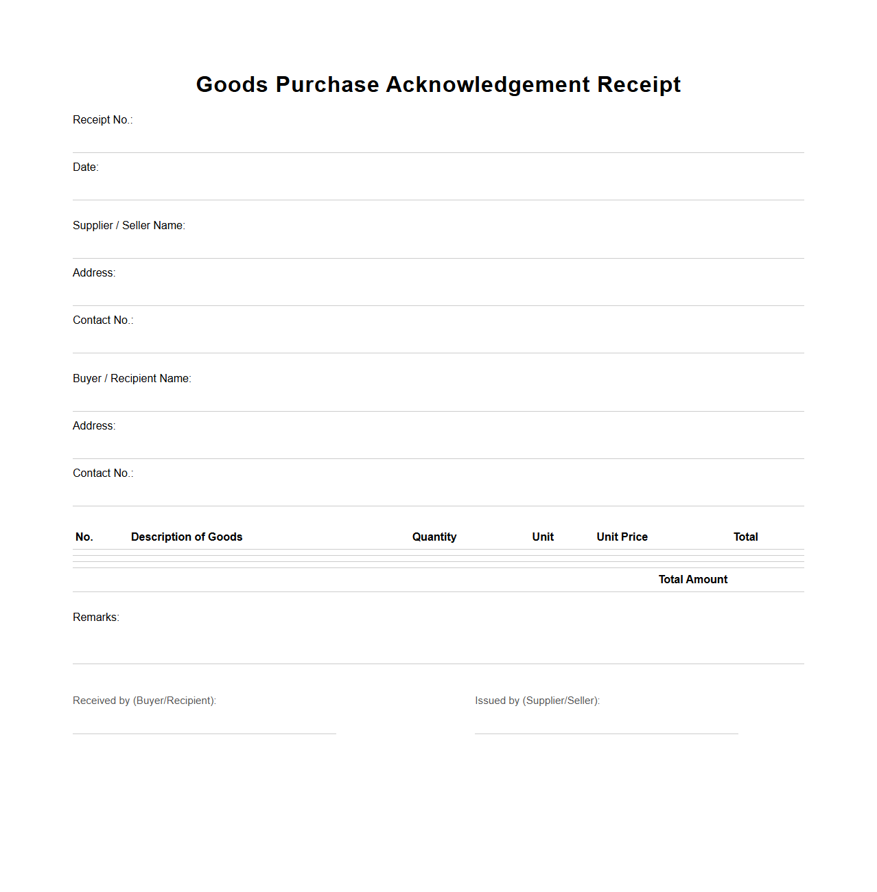 Goods Purchase Acknowledgement Receipt