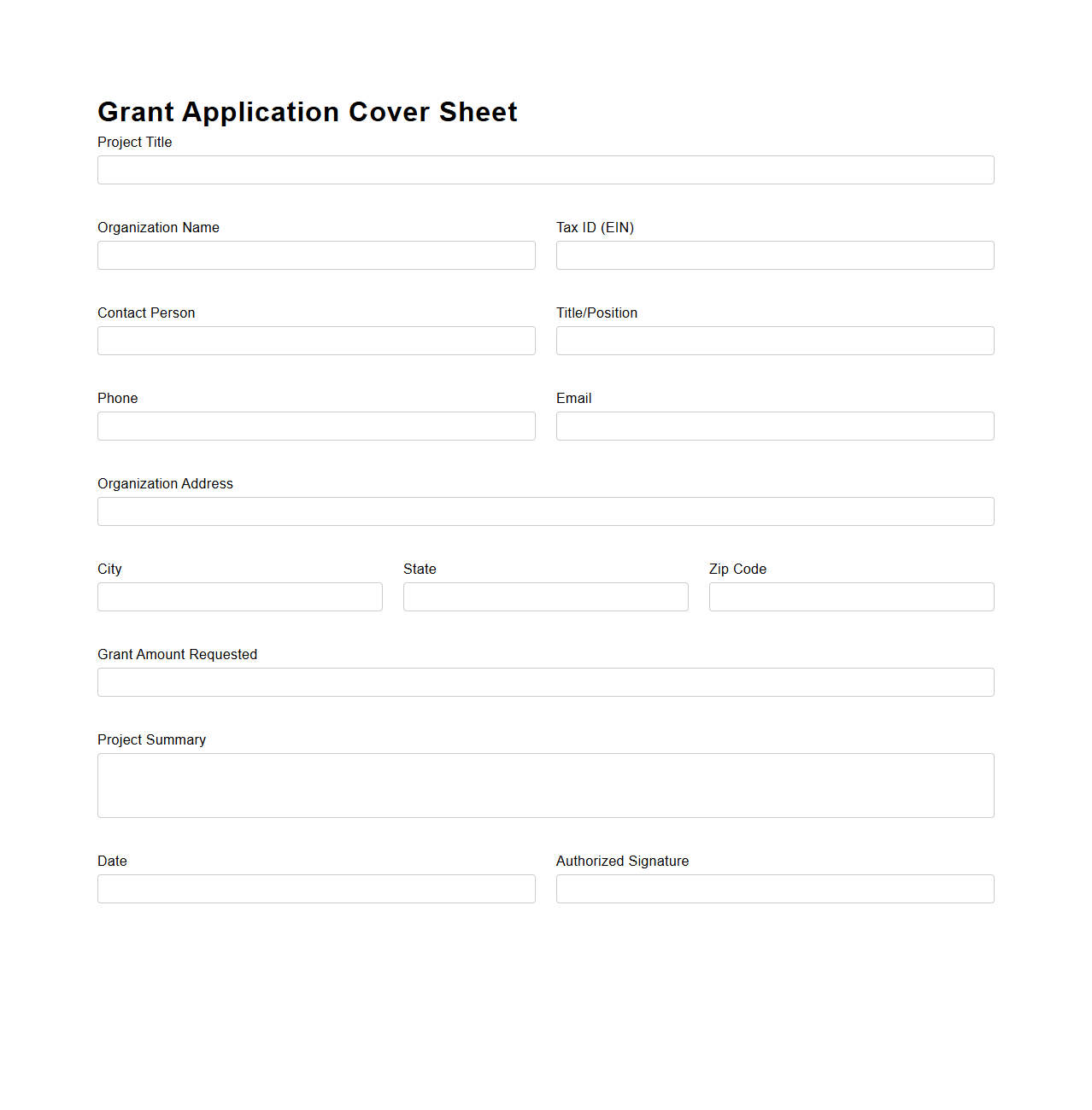 Grant Application Cover Sheet Template