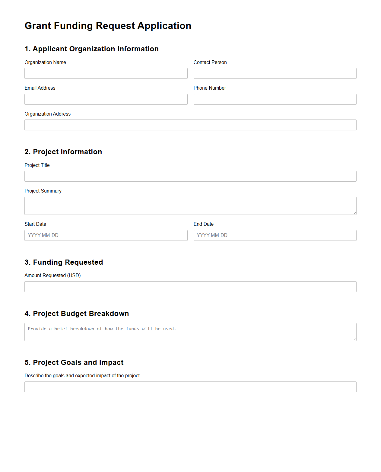 Grant Funding Request Application Format