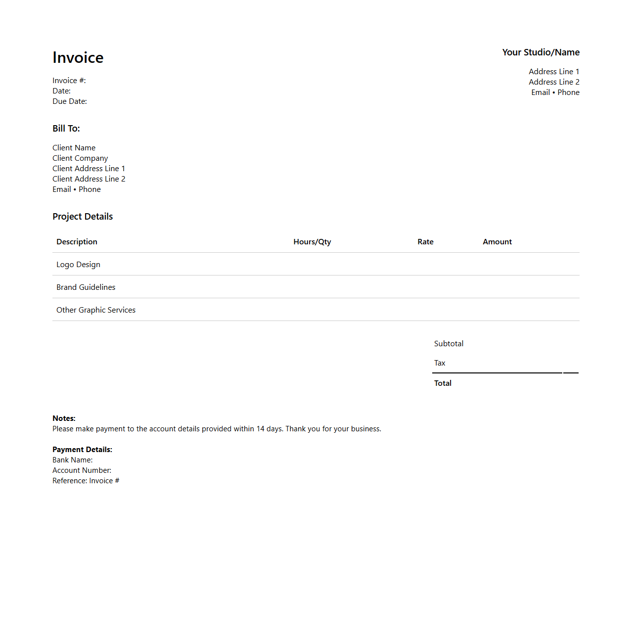 Graphic Design Project Invoice Template