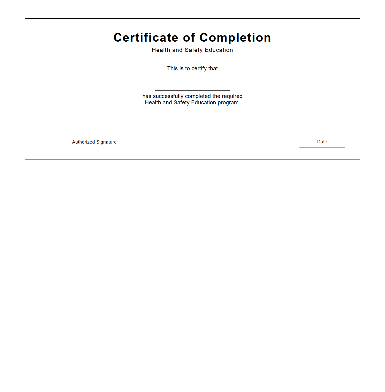 Health and Safety Education Certificate Template
