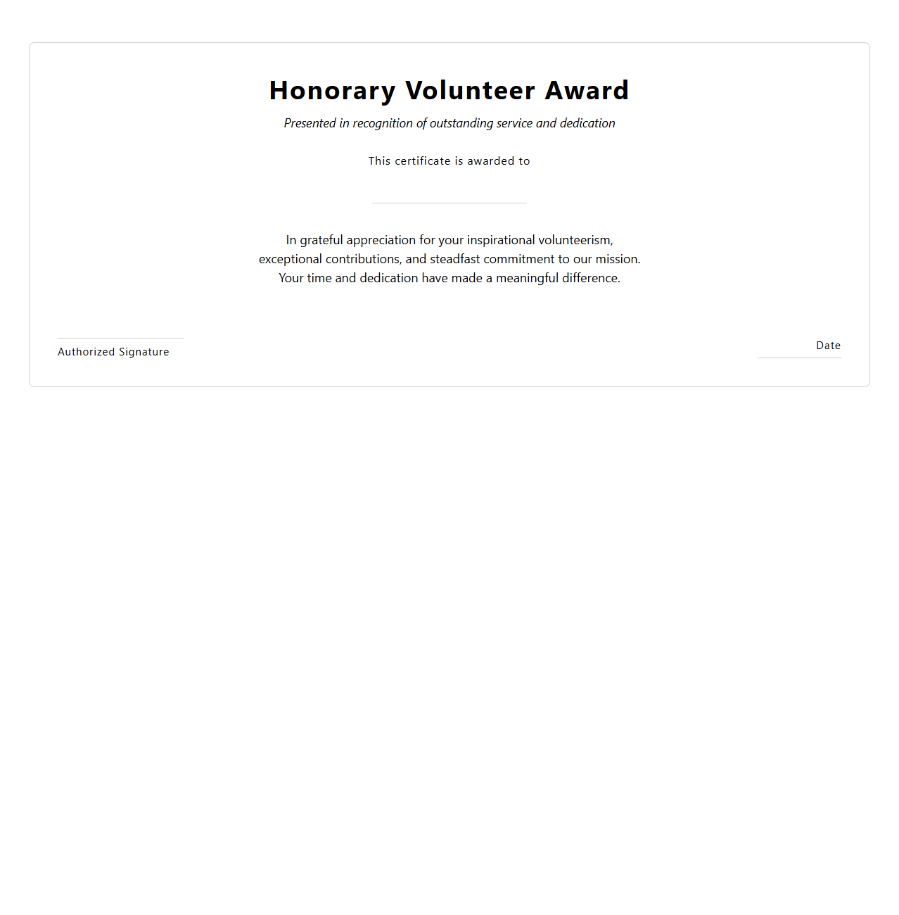 Honorary Volunteer Award Template