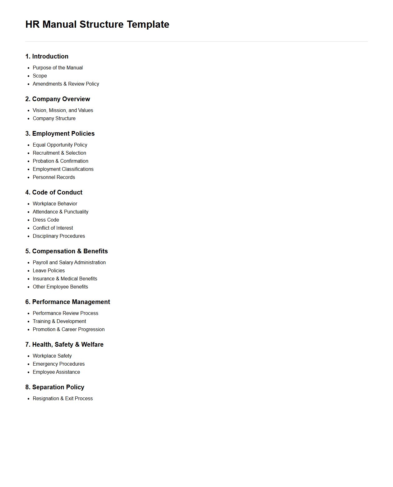 HR Manual Structure Template