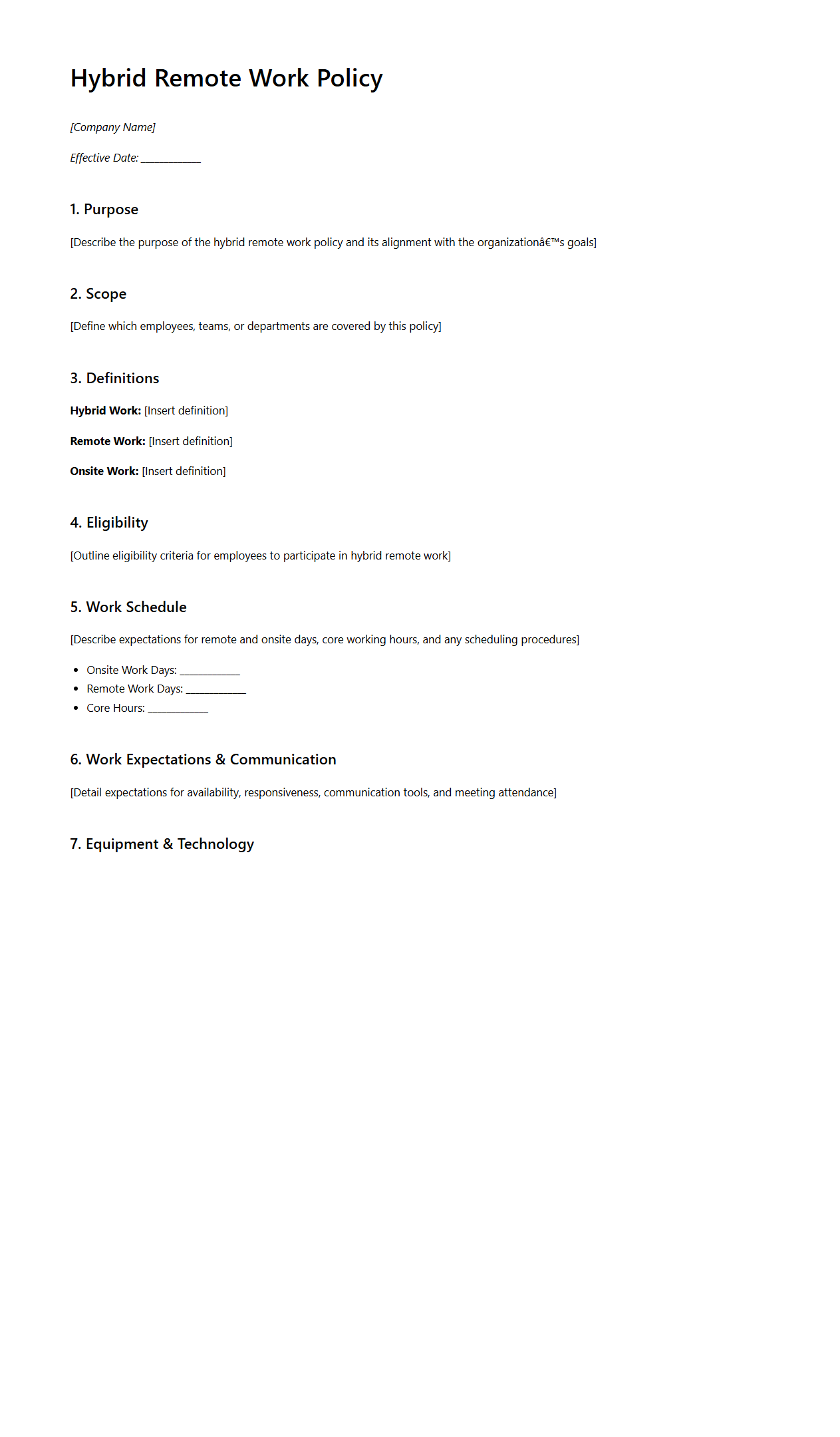Hybrid Remote Work Policy Blank Draft