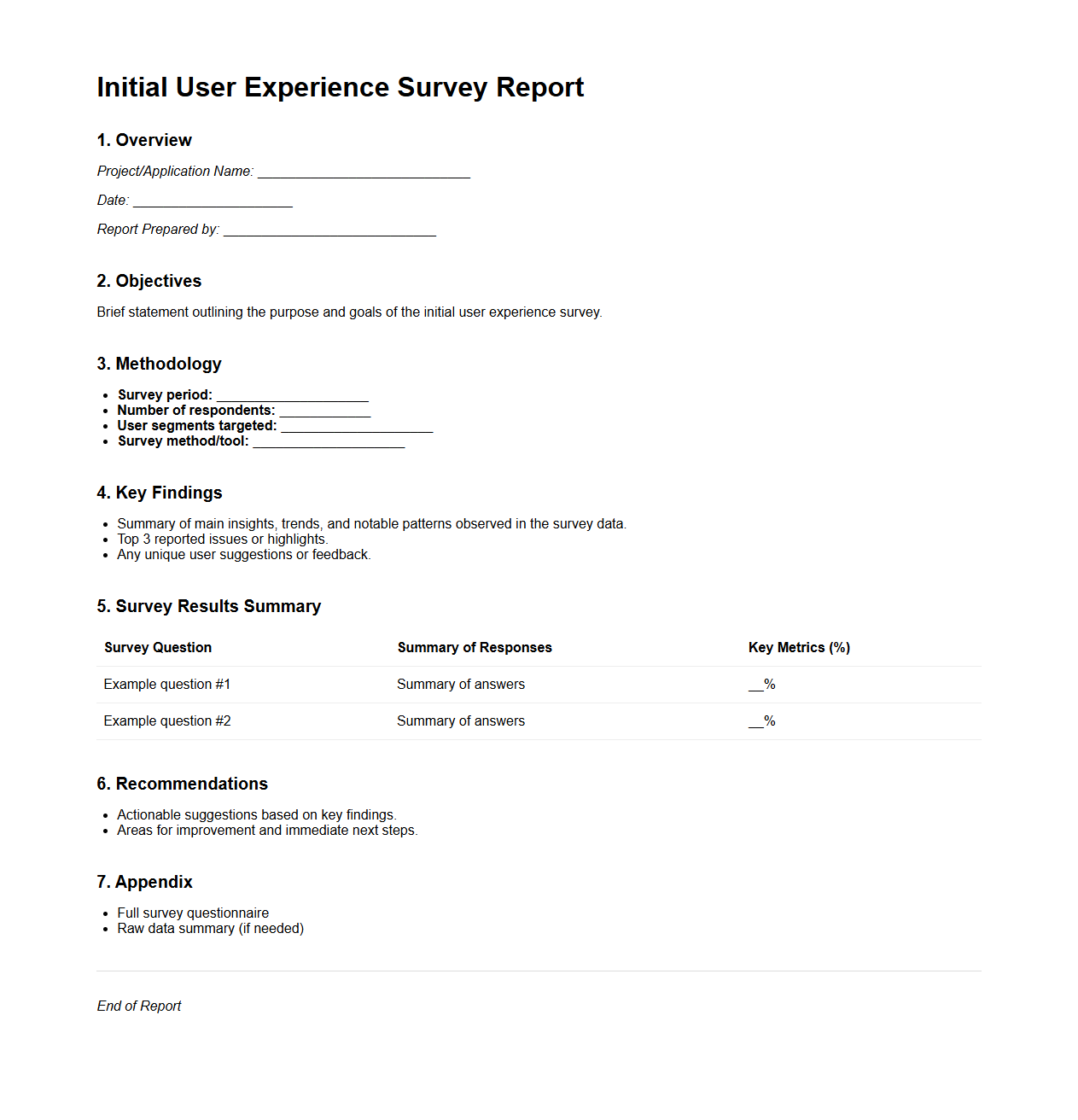 Initial User Experience Survey Report Template